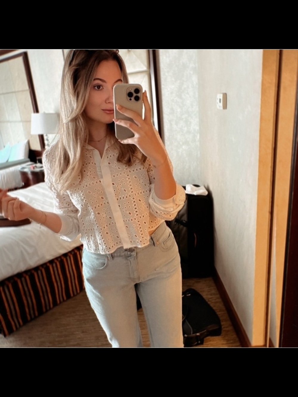 Zara White Eyelet Button-Up Blouse